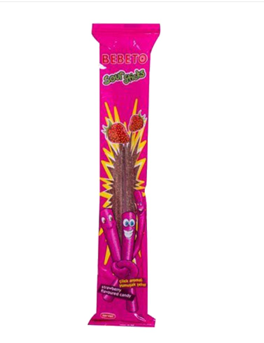 Bebeto Strawberry Jelly Sour Sticks 30g